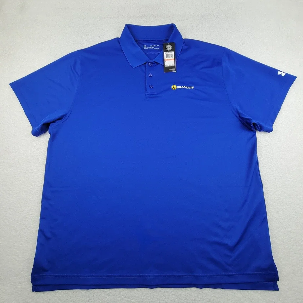Under Armour Polo Shirt Mens 3XL Blue HeatGear Performance‎ Brandeis Logo Golf